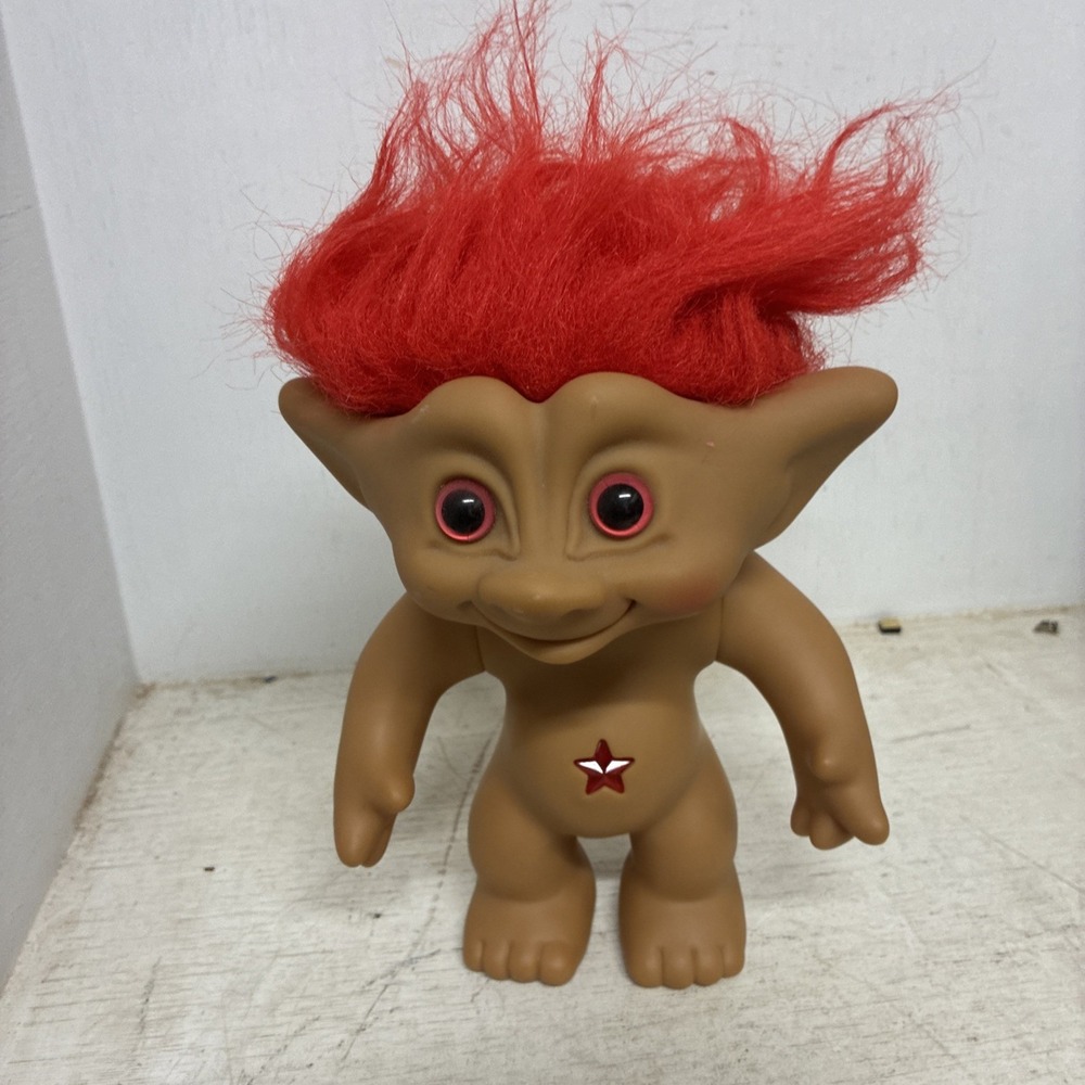 8" Ace Novelty Troll Vintage Orange Hair Pink Eyes Star Belly Gem 90's Arms Move